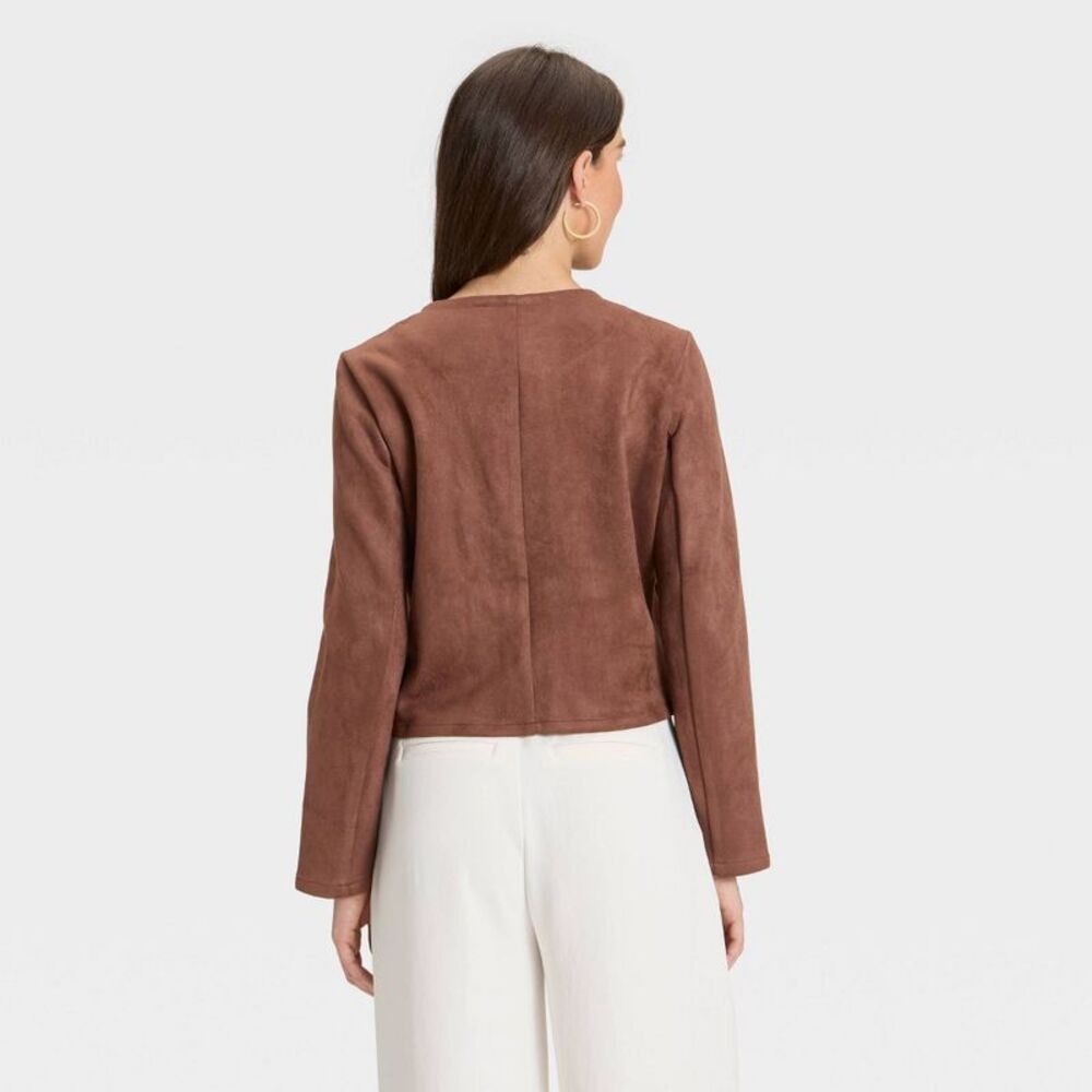Women's Faux Suede Lady Jacket - A New Day Brown XS - Picture 2 of 4